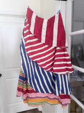 FARM Rio Red, Blue & Multicolor Striped Maxi Skirt